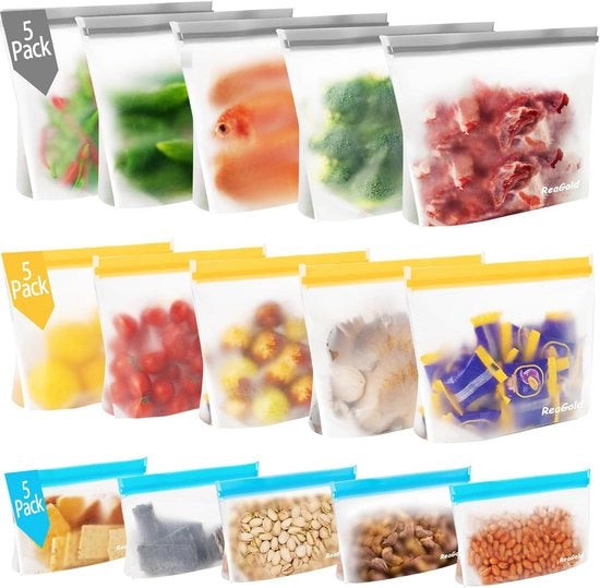 15 sacchi di congelazione riutilizzabili - BPA libero, riutilizzabile, ideali per la congelazione di alimenti