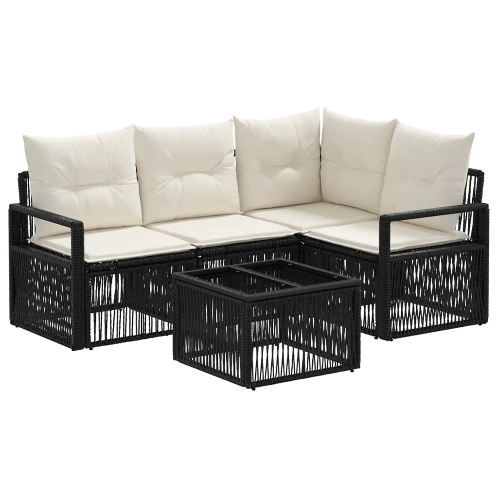 Set Divano da Giardino 5 pz | Set Salotto da Giardino Nero polyrattan