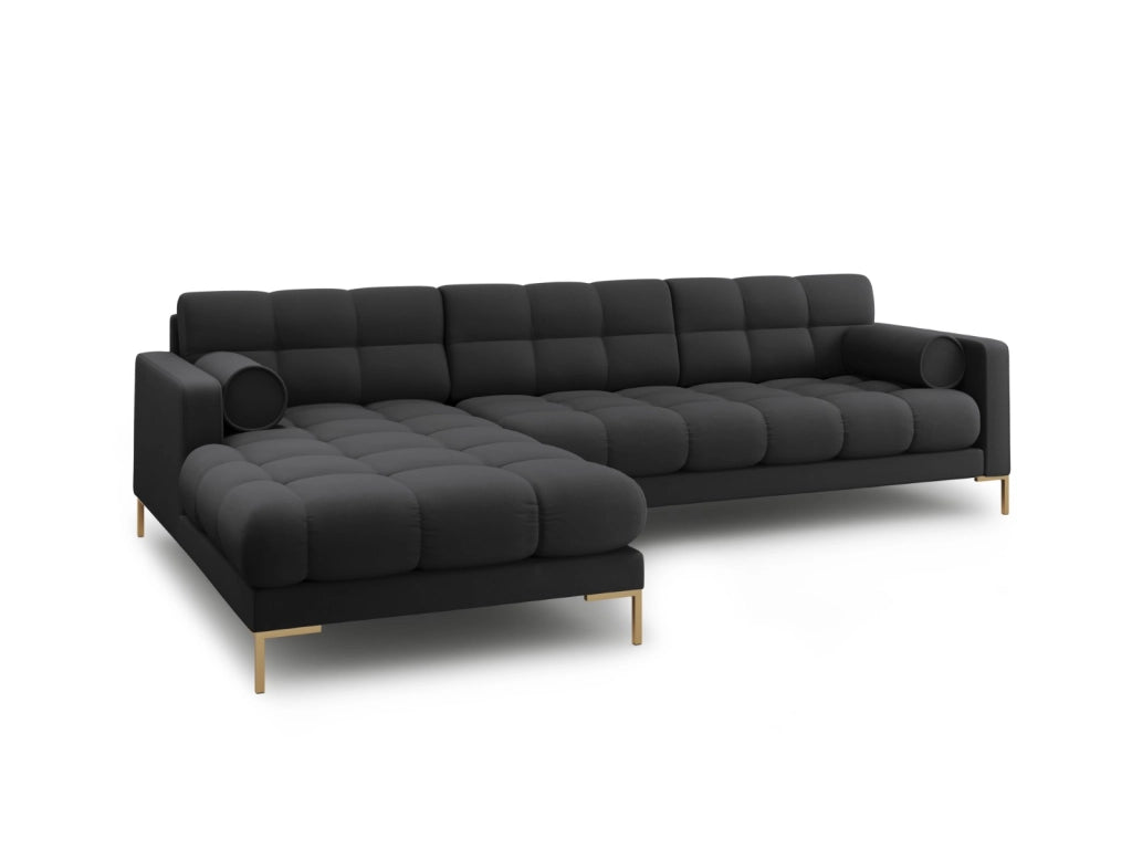 Cosmopolitan Design - Divano angolare sinistro "Bali" 5 posti in tessuto strutturato grigio scuro 