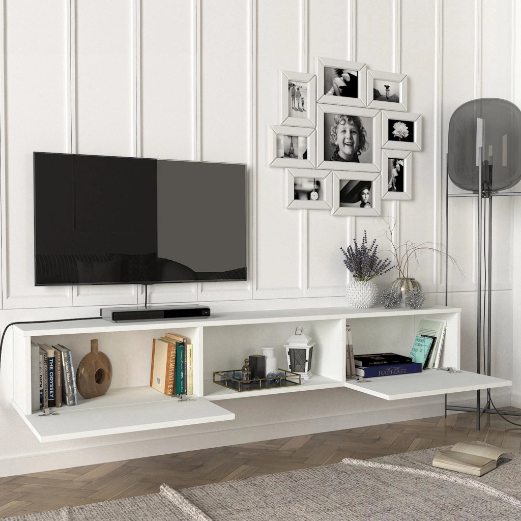 Mobile TV da Parete Paltamo Armadietto Pensile con Ante a Ribalta 180 x 31 x 29,5 cm Bianco [en.casa]
