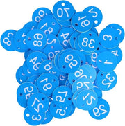 Etichette di identificazione per oggetti, 100 pezzi, etichette rotonde numerate con foro, numeri leggeri in plastica, accessorio per apiario (blu e bianco)
