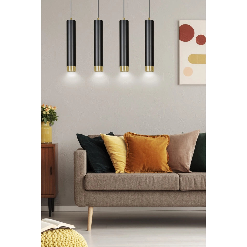 Lampada a sospensione KIBO in acciaio nero opaco e oro