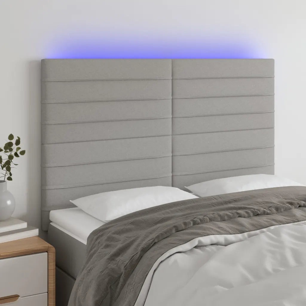 Testiera a LED-Testata con LED Grigio Chiaro 144x5x118/128 cm in Tessuto 334899