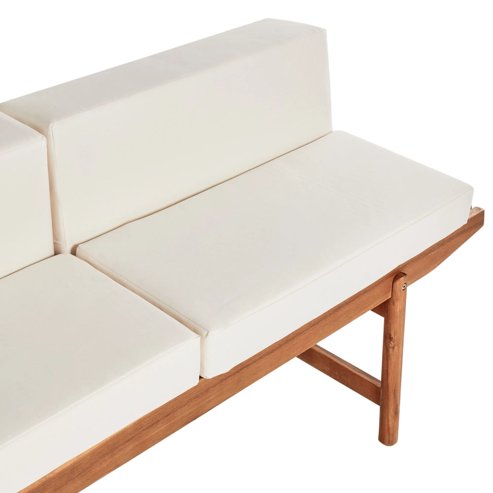 Panchina da giardino in legno di acacia chiaro 210 x 84 cm con cuscini bianco sporco Design rustico per esterni Patio Balcone