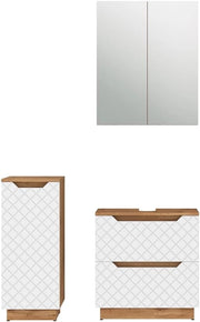 Set di mobili da bagno Lotta, Rovere/bianco con struttura in piastrelle, 3 parti