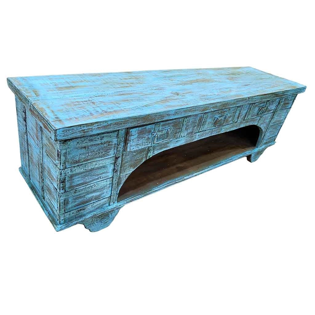 Mobile basso artigianale in legno 165-175x45x57h cm