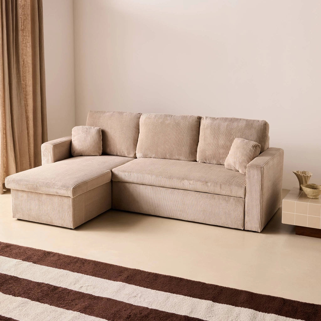 Divano letto angolare reversibile, 3 posti, beige grigio