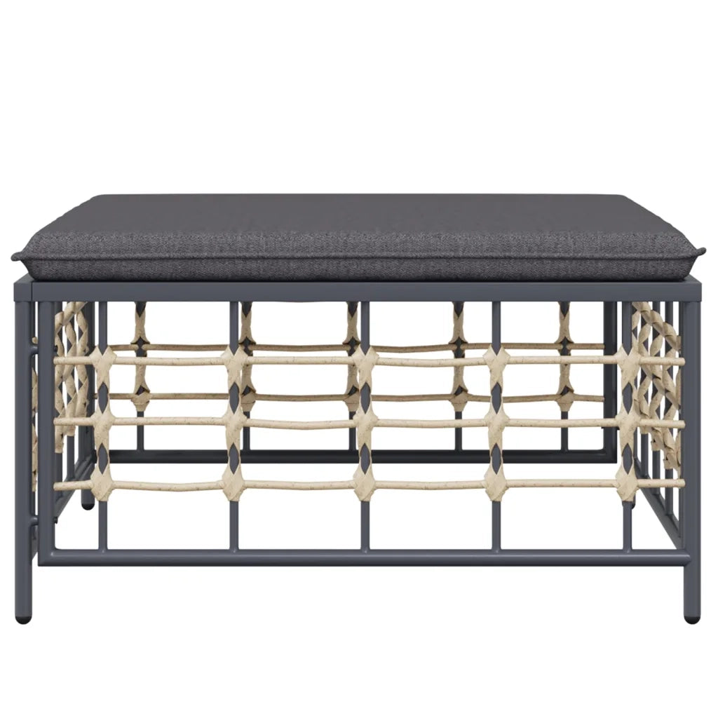 Poggiapiedi da Giardino con Cuscino in Polyrattan Grigio Scuro CFW7930619