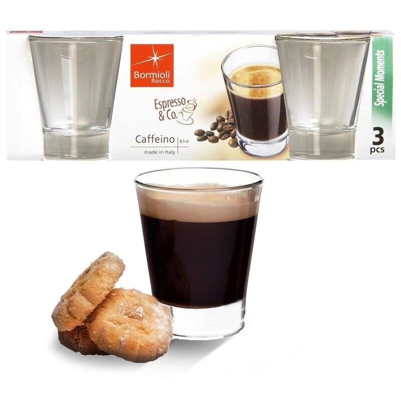 3 CAFFEINO BORMIOLI BICCHIERI TAZZINE PER CAFFÈ ESPRESSO IN VETRO TRASPARENTE