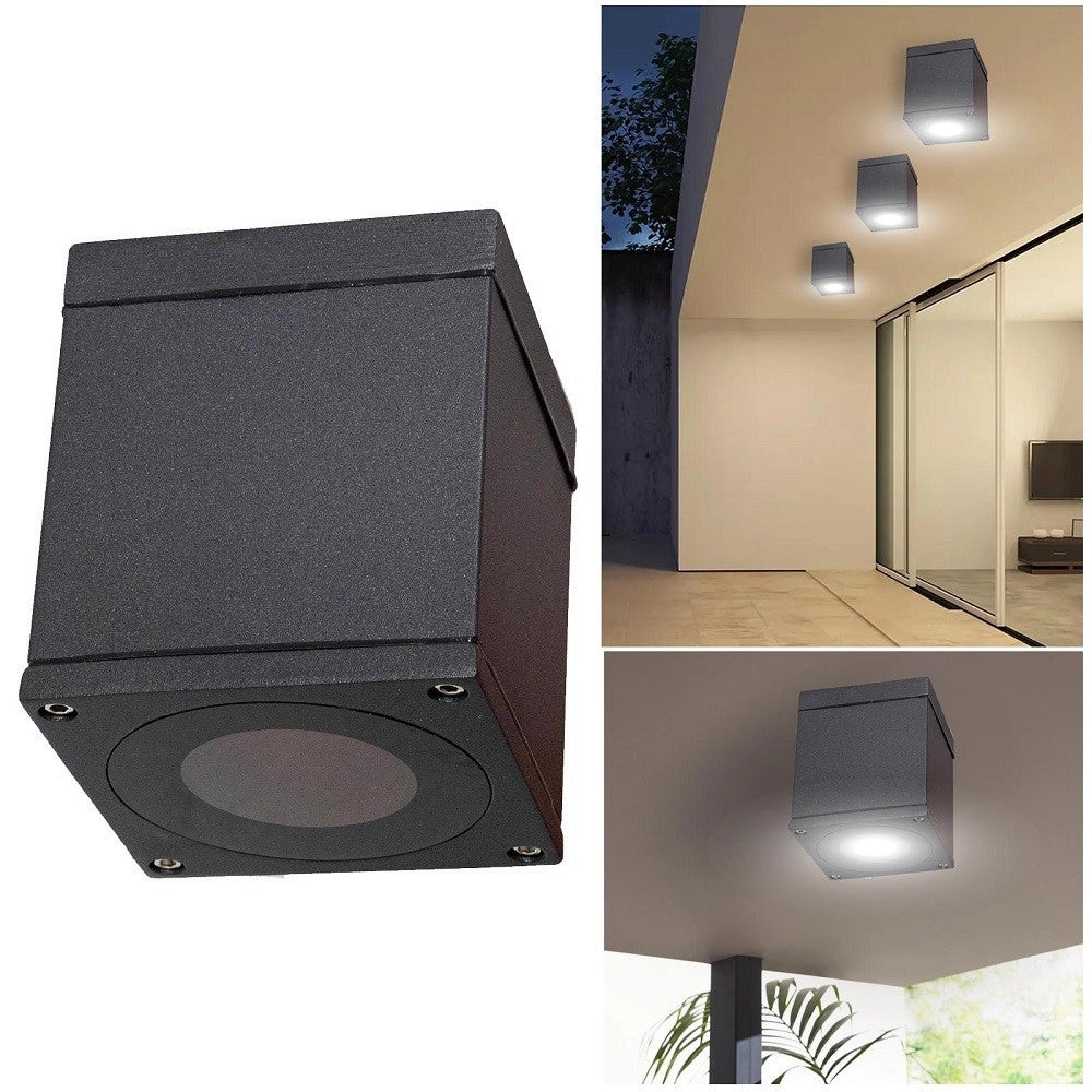 Trade Shop - Faretto Plafoniera Soffitto Led Gu10 Lampada Quadrata Esterno Impermeabile Ip65 -