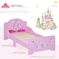 Letto per Bambini 3-6 Anni in Legno con Bordi Rialzati, 143x73x60 cm, Rosa