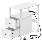 Tavolino da salotto con 2 cassetti e 2 vani; prese 2 AC e 2 USB; per soggiorno e camera; 60×60×30 cm