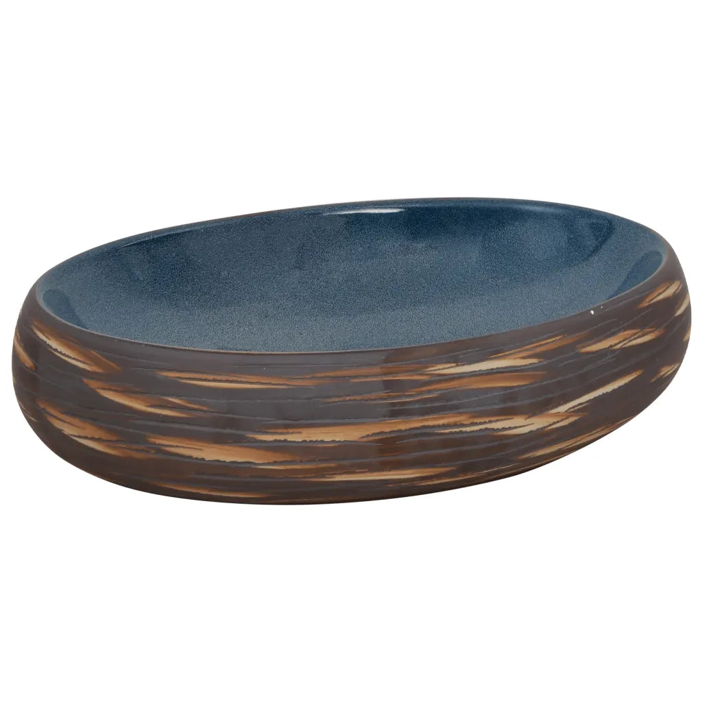 Lavabo da Appoggio Marrone e Blu Ovale 59x40x15 cm Ceramica CFW6569021