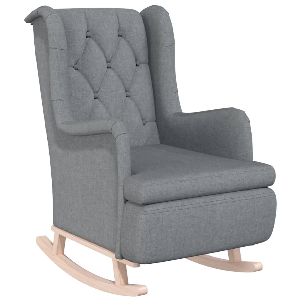 Poltrona Gambe a Dondolo Legno di Hevea Grigio Chiaro Tessuto