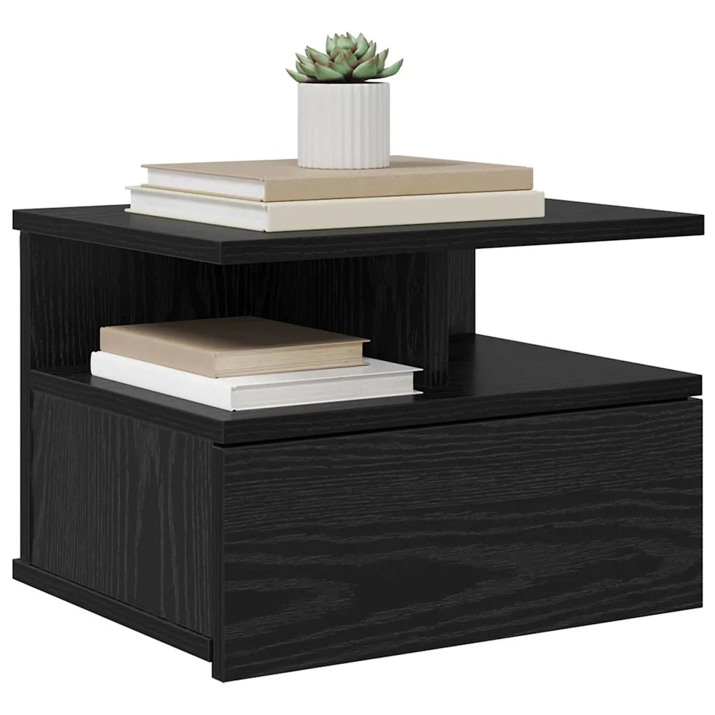 Comodino flottante con cassetto Rovere Nero 40 x 31 x 28 cm 871756
