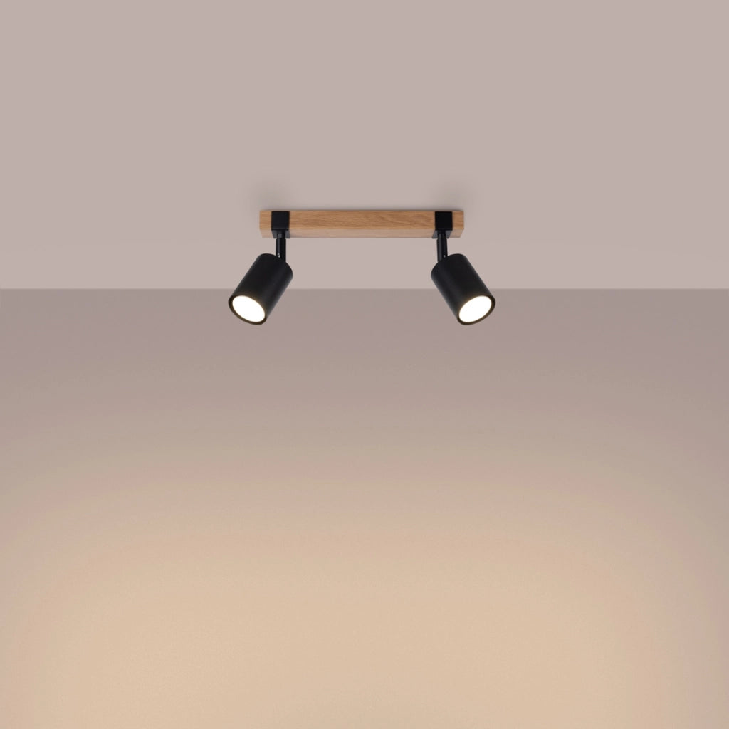 Spot soffitto scandinavo doppio nero legno 2xGU10