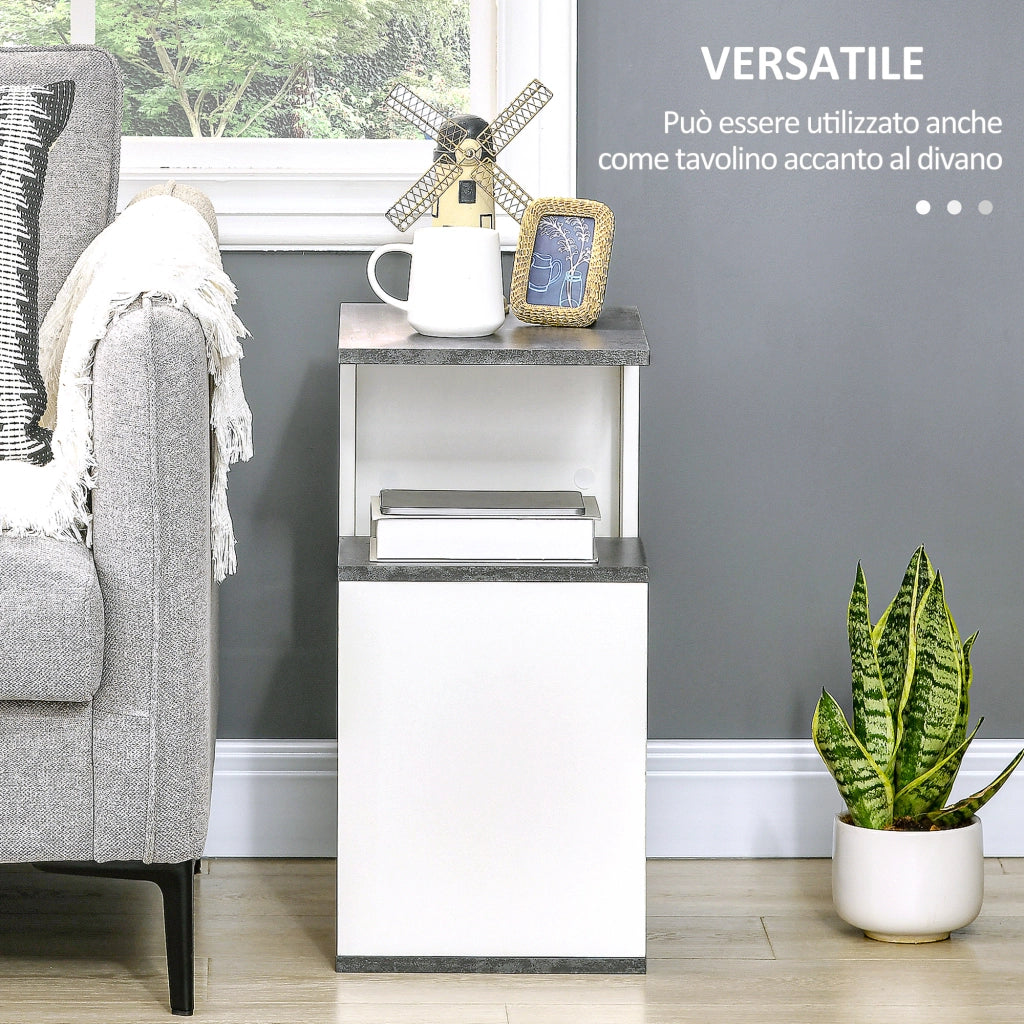 EasyComfort Comodino con Ripiano Aperto in Truciolato dal Design Irregolare, 35x29.5x60 cm, Grigio e Bianco