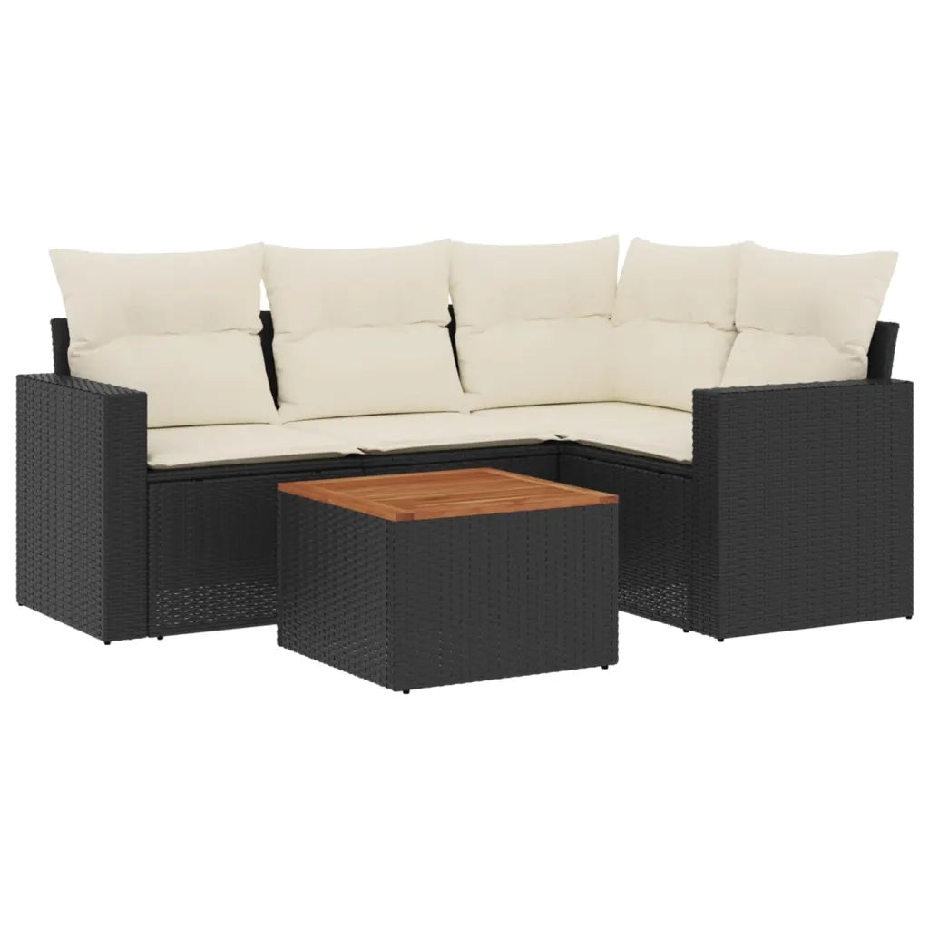 Set Divani da Giardino 5 pz con Cuscini in Polyrattan Nero 3224103