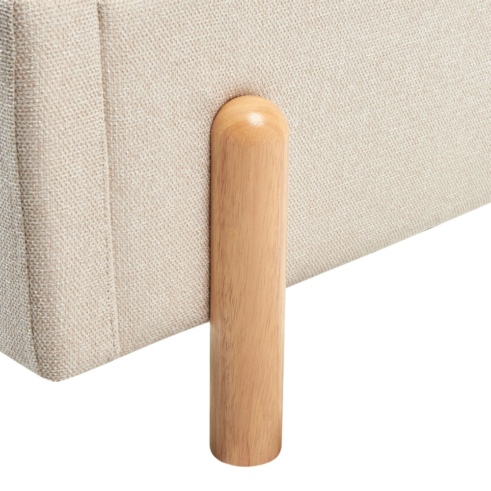 Letto singolo con testiera rotonda in tessuto beige chiaro con Base a doghe Gambe in legno con Testiera a Mezza Luna