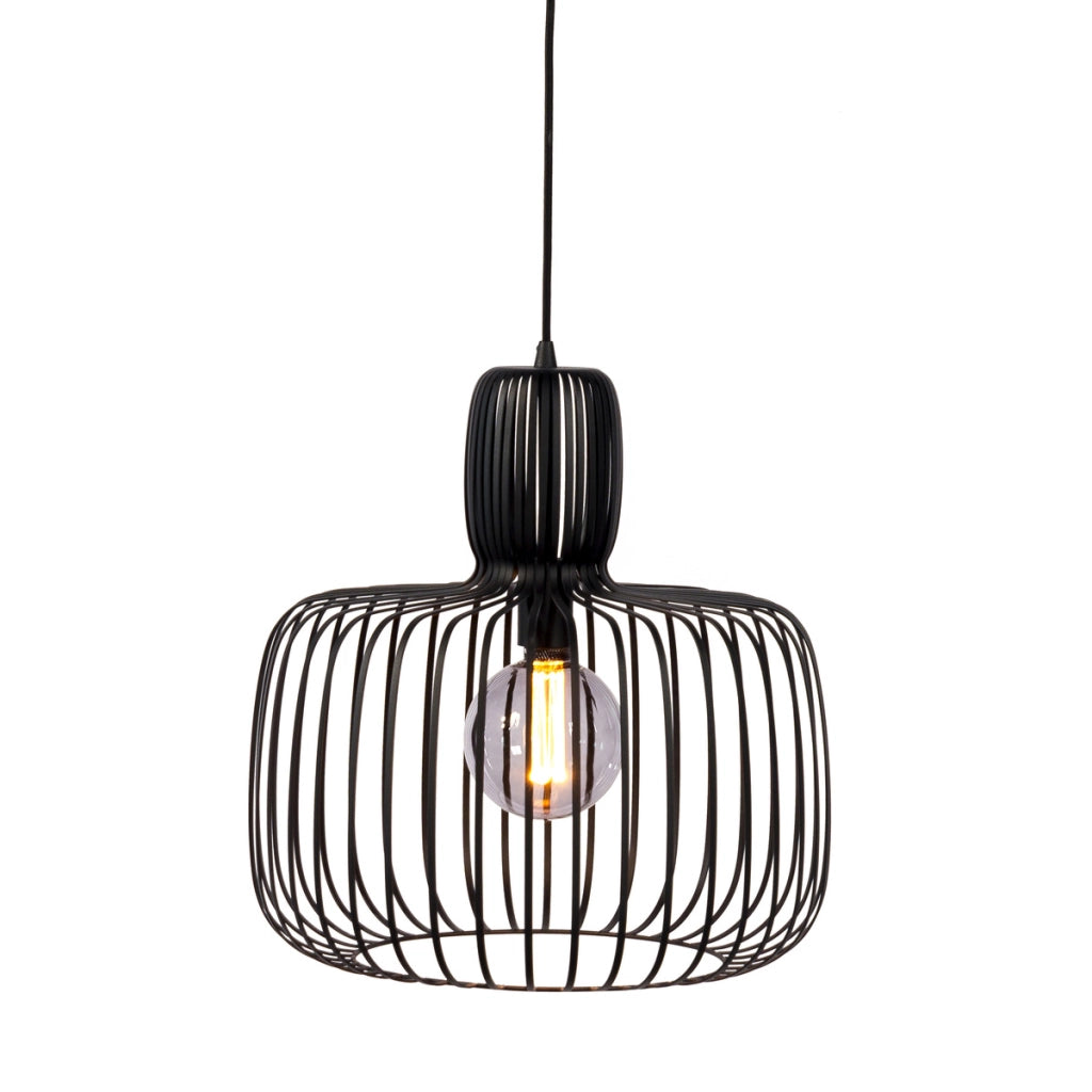 Lampada a sospensione H340 nera a gabbia in metallo, 55 cm
