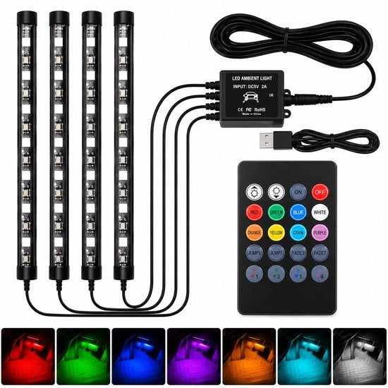 Illuminazione Auto Interna a Led | Illuminazione Led Auto | Illuminazione Led Auto Interna | Sfeerlichting Auto | Illuminazione Led con Comando a Distanza | Lampada Led Musicale | Variante USB | Regalo di San Nicola | Natale
