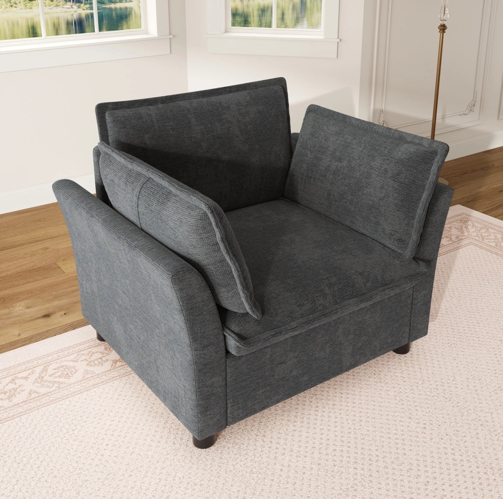 Poltrona da lettura 90x81x87 cm in ciniglia con braccioli e 2 cuscini; grigia