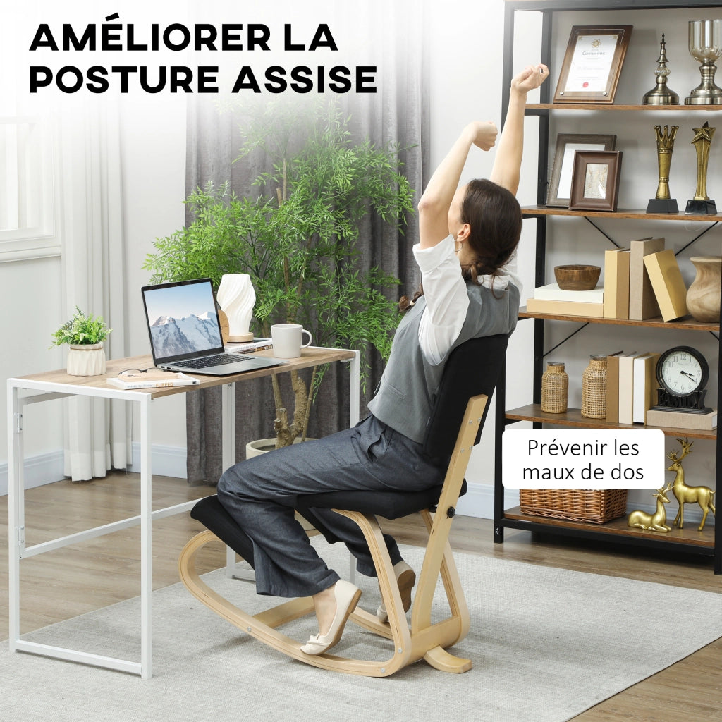 Sedia da ufficio ergonomica a ginocchia ¨C Minimal ¨C nero, legno, basculante
