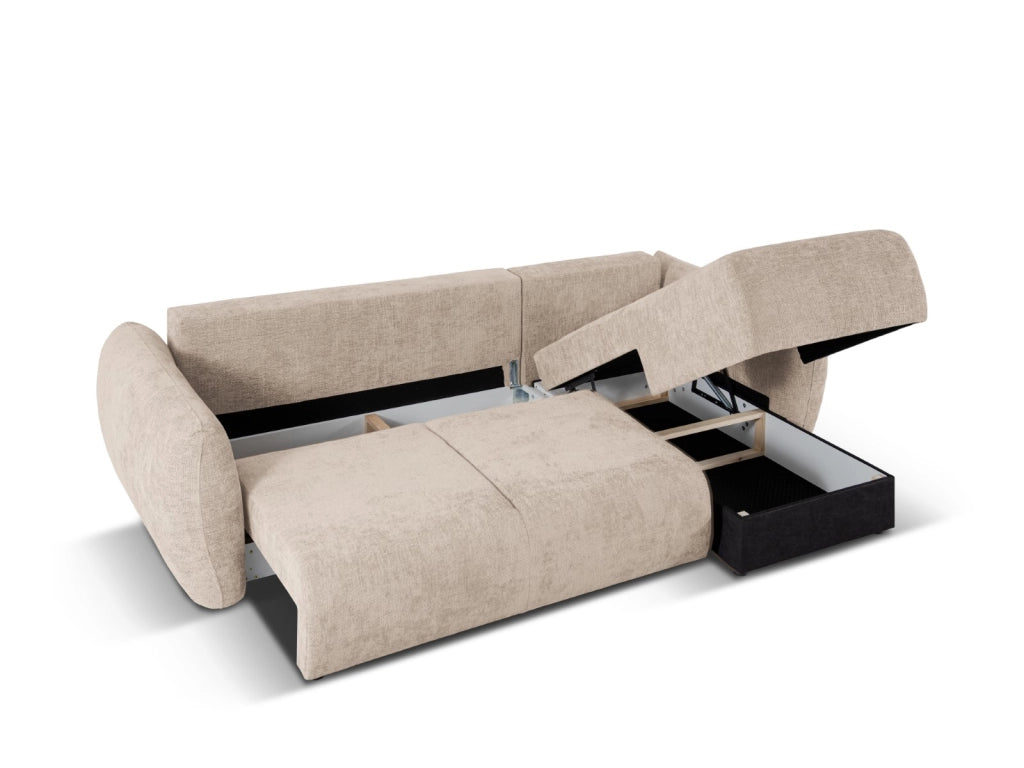 Cosmopolitan Design - Divano convertibile angolare destro con contenitore "Matera" 4 posti in ciniglia beige 