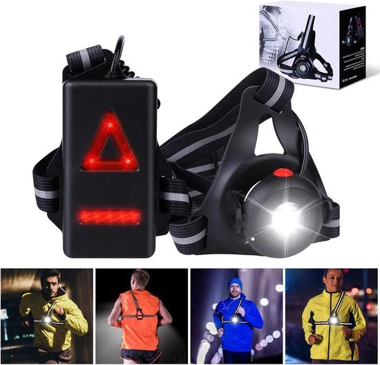 Lanterna con riflettori - 500 lumen - ricarica USB - impermeabile - per jogging, corsa, pesca, campeggio.