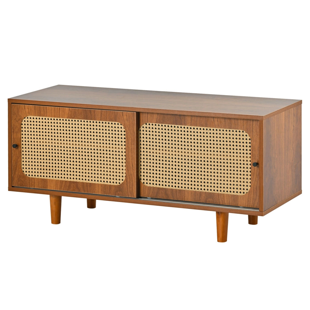 Set madia in rattan con scarpiera, finitura noce