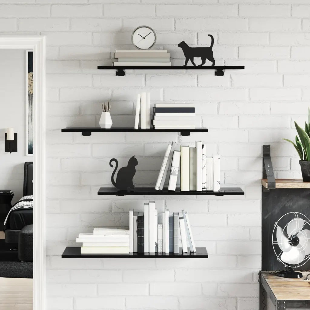 Ripiani per Libreria 8pz Nero Lucido 80x30x1,5cm Multistrato 805327