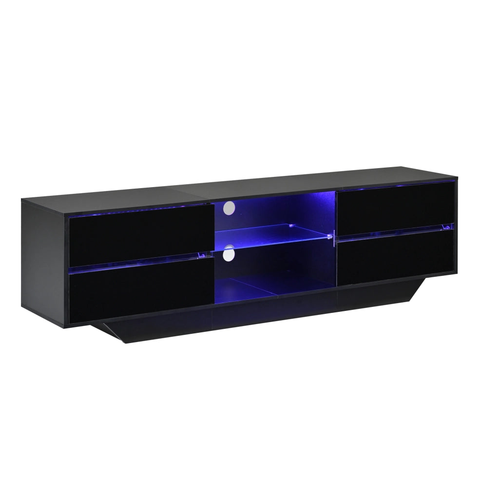 Mobile TV lucido nero 160¡Á35¡Á44,5 cm con illuminazione LED RGB, 4 vani e ante a ribalta