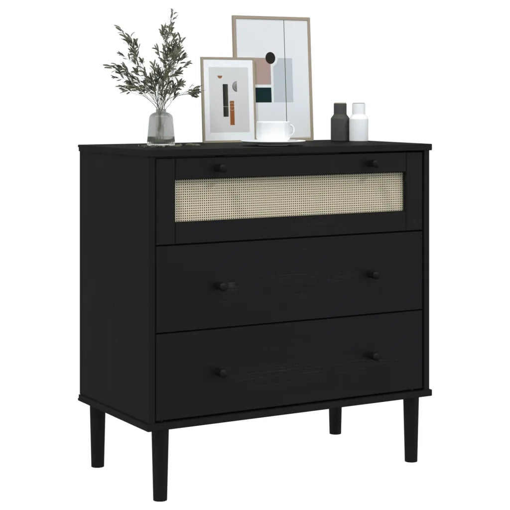 Cassettiera SENJA Aspetto Rattan Nera 80x40x80 cm in Legno Pino 358024