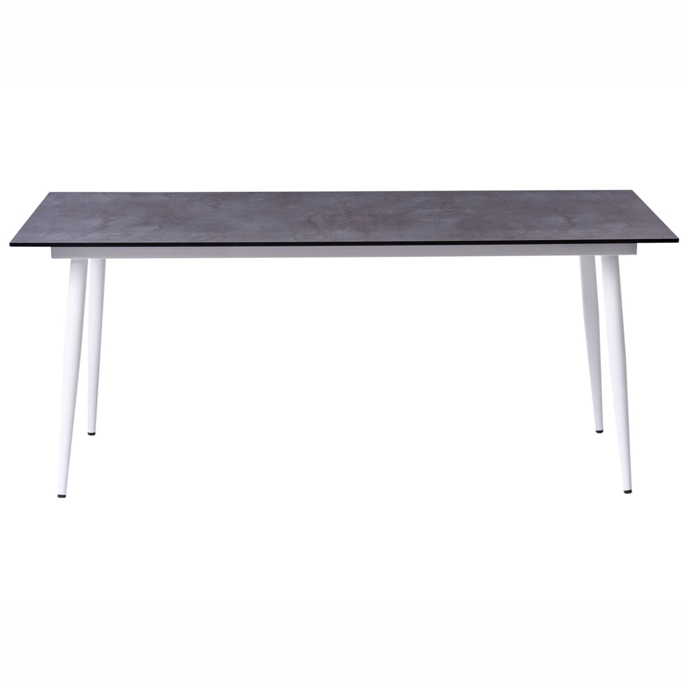 Tavolo da giardino con piano in HPL grigio e struttura in alluminio bianco resistente ai raggi UV all'acqua per esterni, in stile moderno
