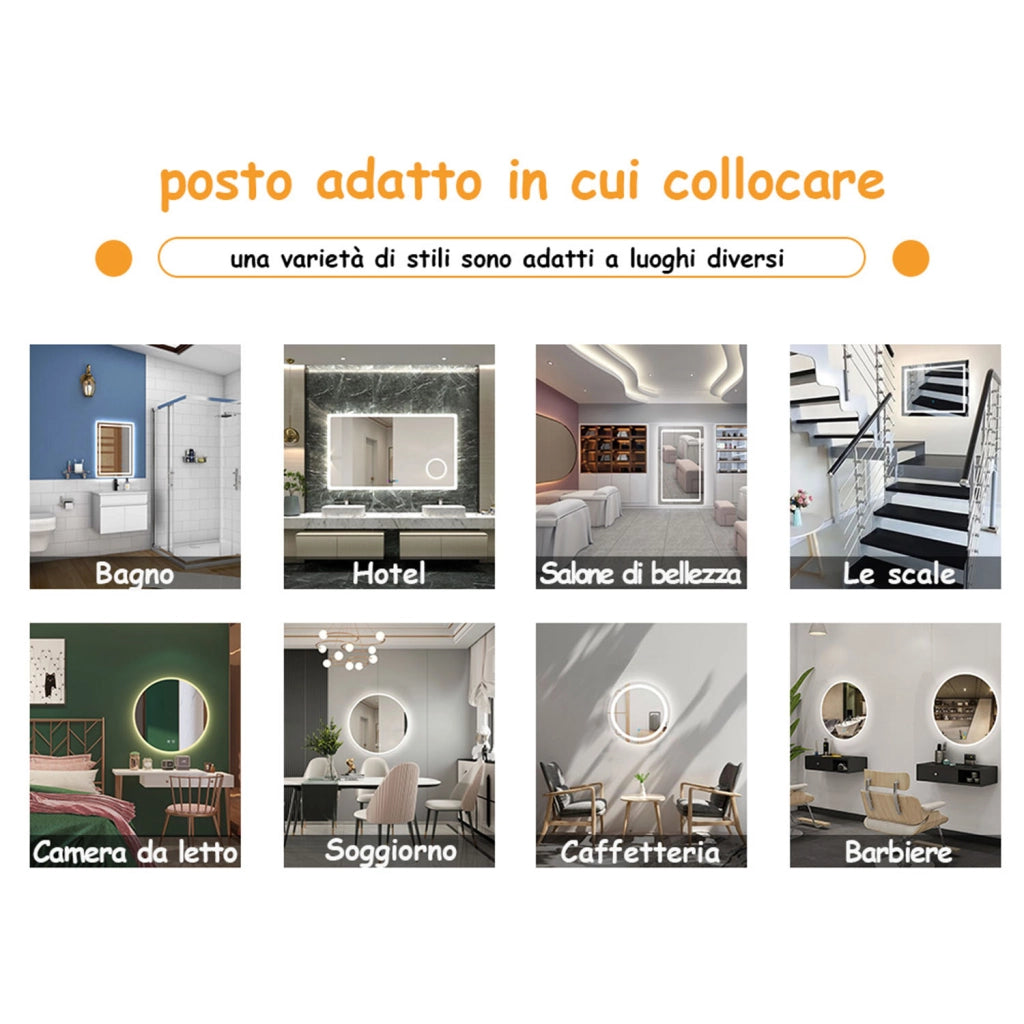 Specchio bagno Rettangolare 100x60cm Retroilluminato Con Led, Antiappannamento + 3 Luci