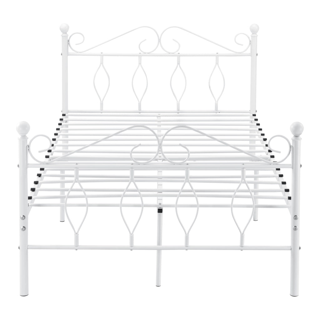 Struttura Letto in Metallo con Testiera e Pediera in Stile Romantico/Classico con Materasso 120 x 200 cm Letto 1 Piazza e Mezza - Bianco