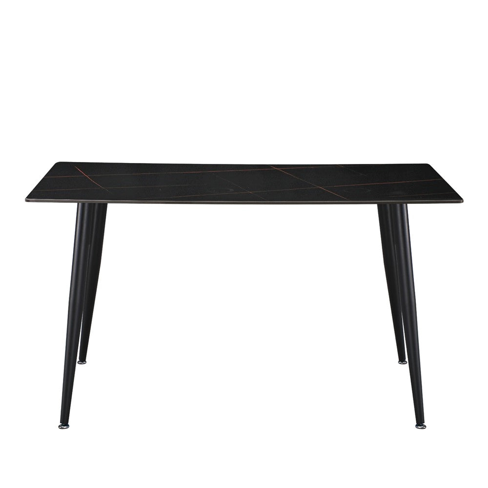 Tavolo da Pranzo Kilo 140×80 cm in Ceramica Effetto Marmo Nero con Venature Oro e Gambe Nere