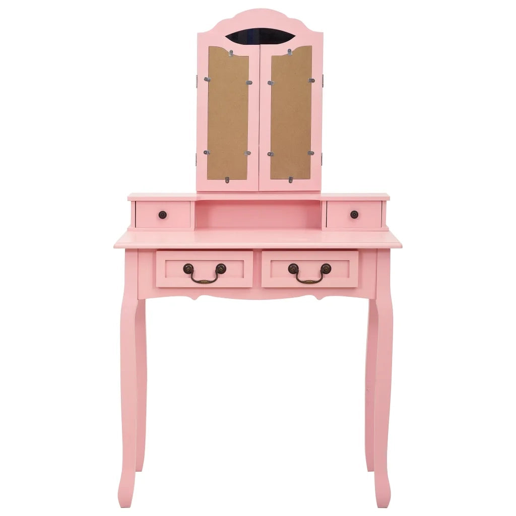Tavolo da Trucco con Sgabello Rosa 80x69x141 cm Legno Paulownia cod mxl 68812