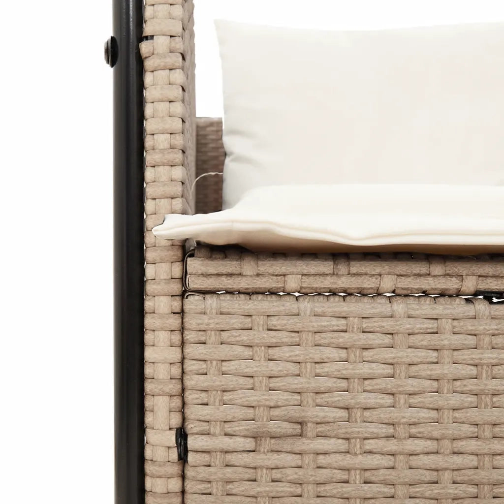 Lettino Prendisole con Tetto e Tende Beige in Polyrattan 4002759