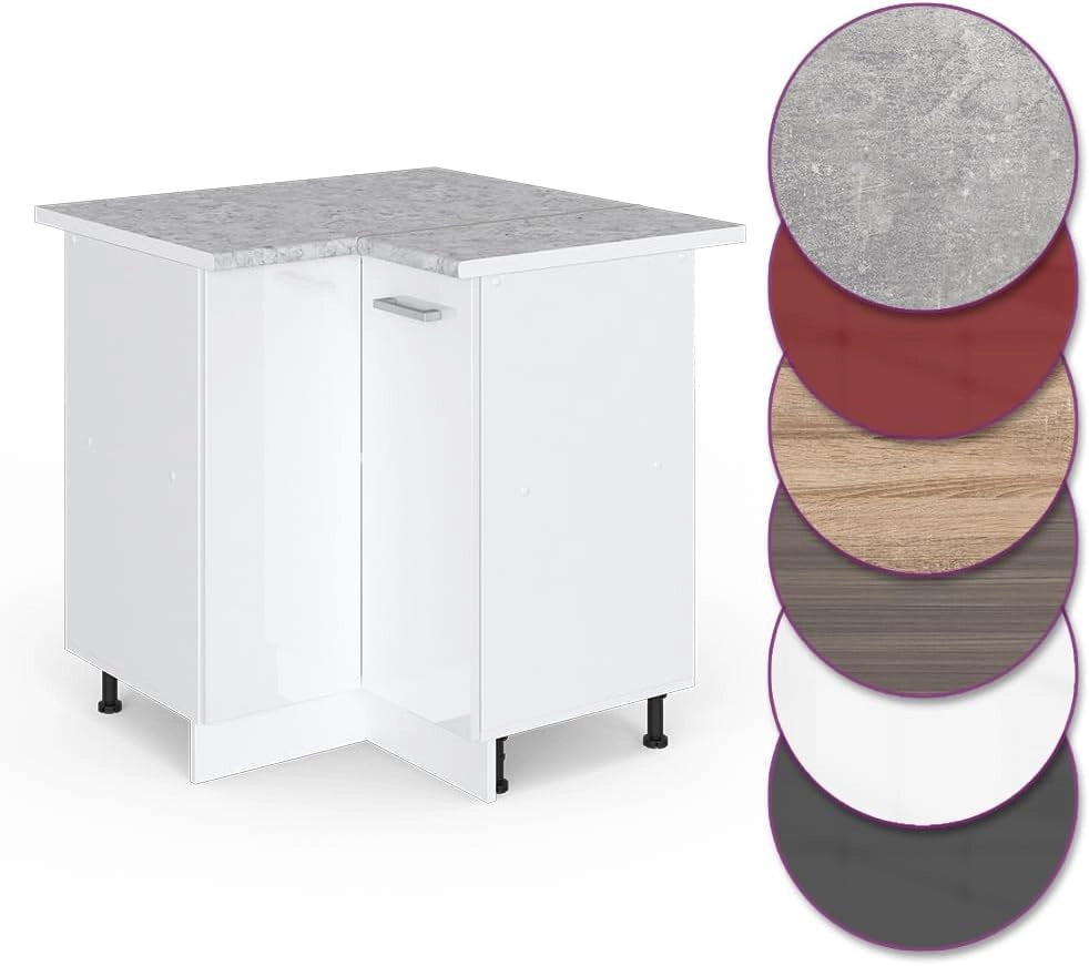 Mobile ad angolo cucina R-Line, Bianco lucido, 75.6 cm, PL Marmo, per la libera combinazione all'interno di sistemi cucina modulari