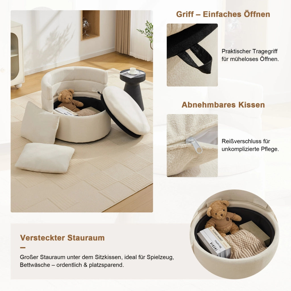 Poltrona girevole 360° in ciniglia con contenitore