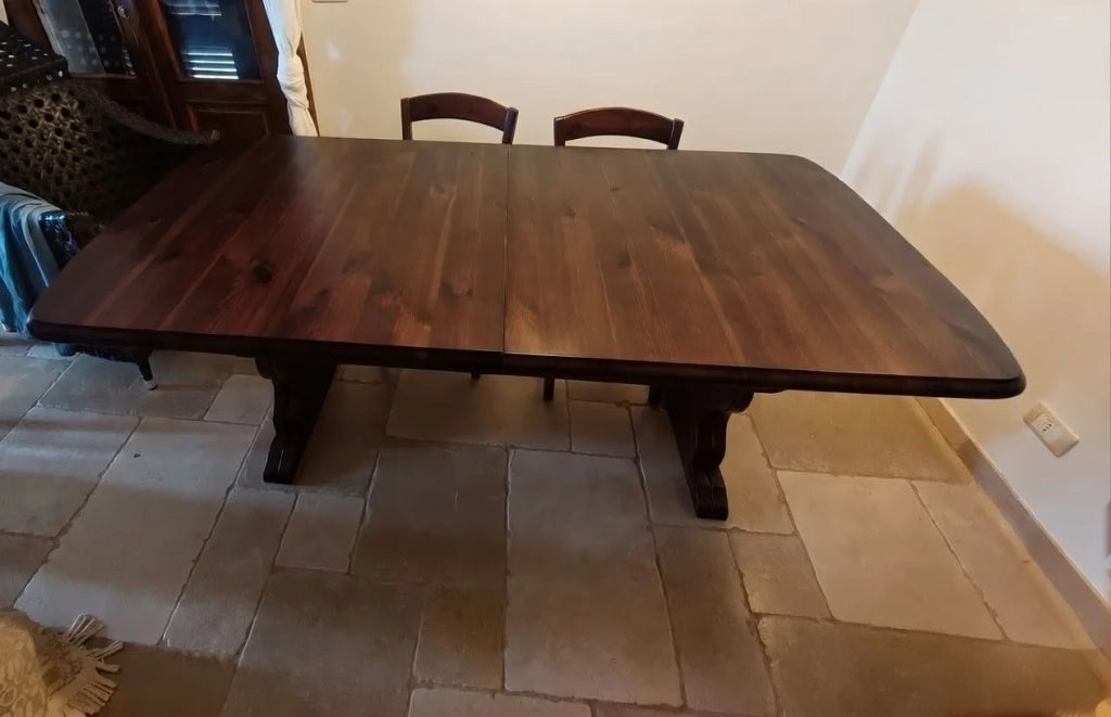 Tavolo fratino allungabile in pino tinta noce arte povera 190x90 sala e taverna - Mobili 2G