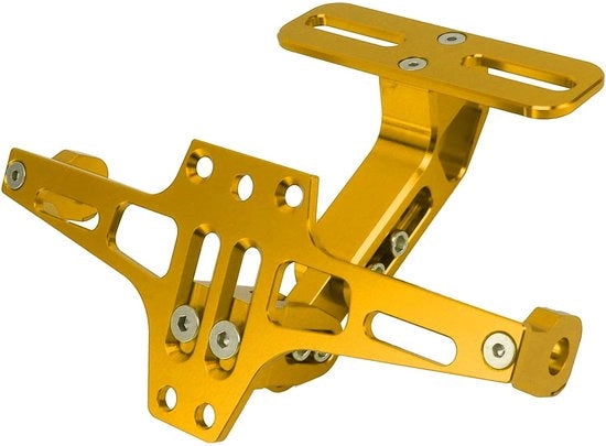 Sostegno di targa per motocicletta - Regolabile - Leggero in alluminio - Colore oro - Inclusi chiavi di spinta