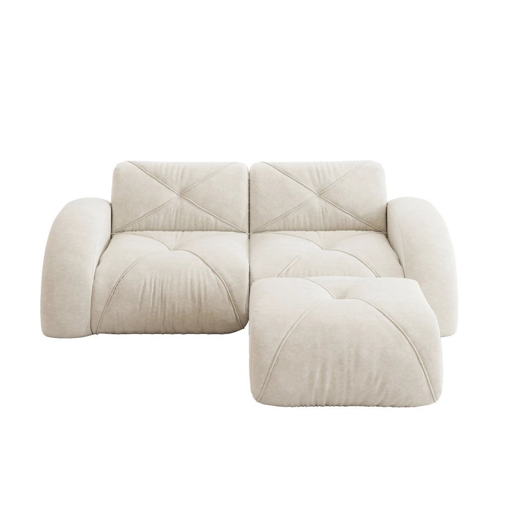 Divano 2 Posti con Poggiapiedi ¨C MINIMAL ¨C Tessuto Chenille Morbido, Bianco