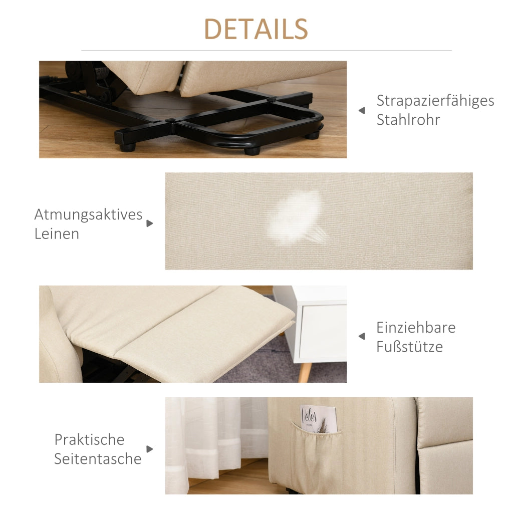 Poltrona Relax Massaggiante Elettrica Reclinabile con Alzapersona ¨C zephmum ¨C Crema 72.5x94x109cm