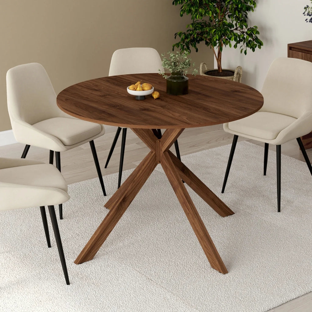 IDMarket - ALIX tavolo da pranzo rotondo allungabile 4-8 persone noce gamba a ragno 110-150 cm