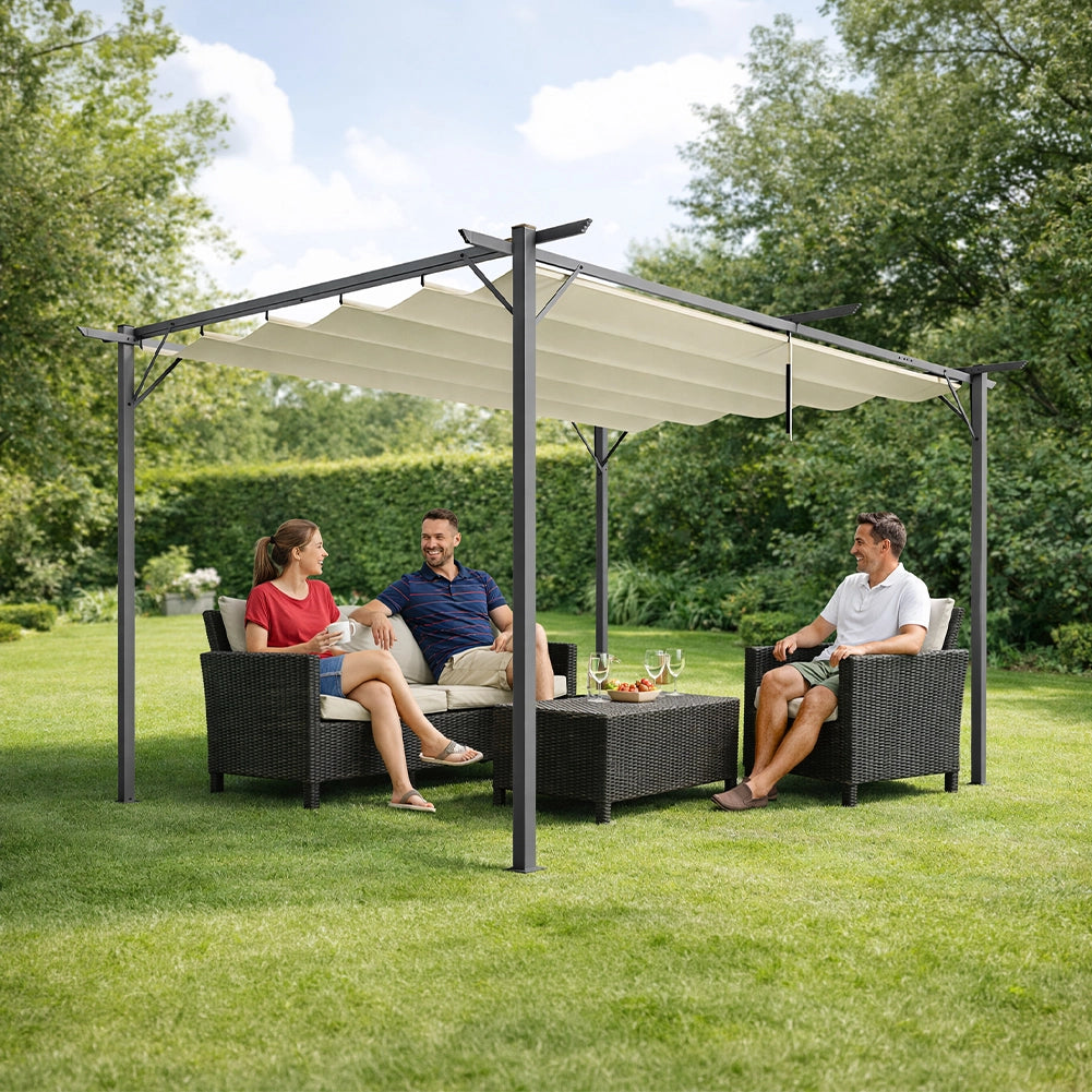 Pergola Gazebo Retrattile da Giardino 3x4 Metri Beige Anti UV e Impermeabile
