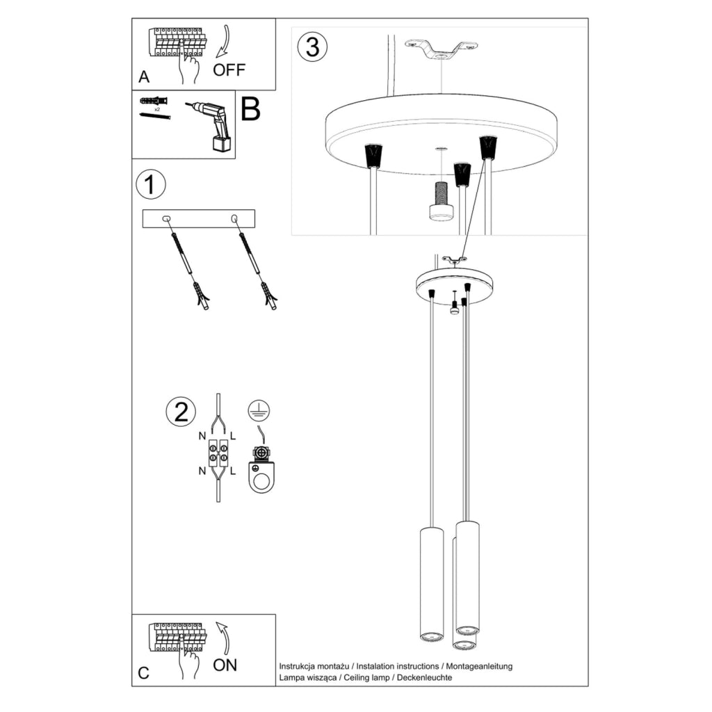 Lampadario CASANO Pure Lume 3 luci GU10 legno nero
