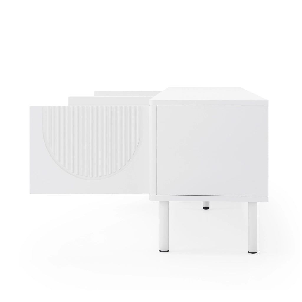 Mobile TV con 4 vani e passacavi; per soggiorno; in MDF e truciolare; bianco; 180x40x52 cm
