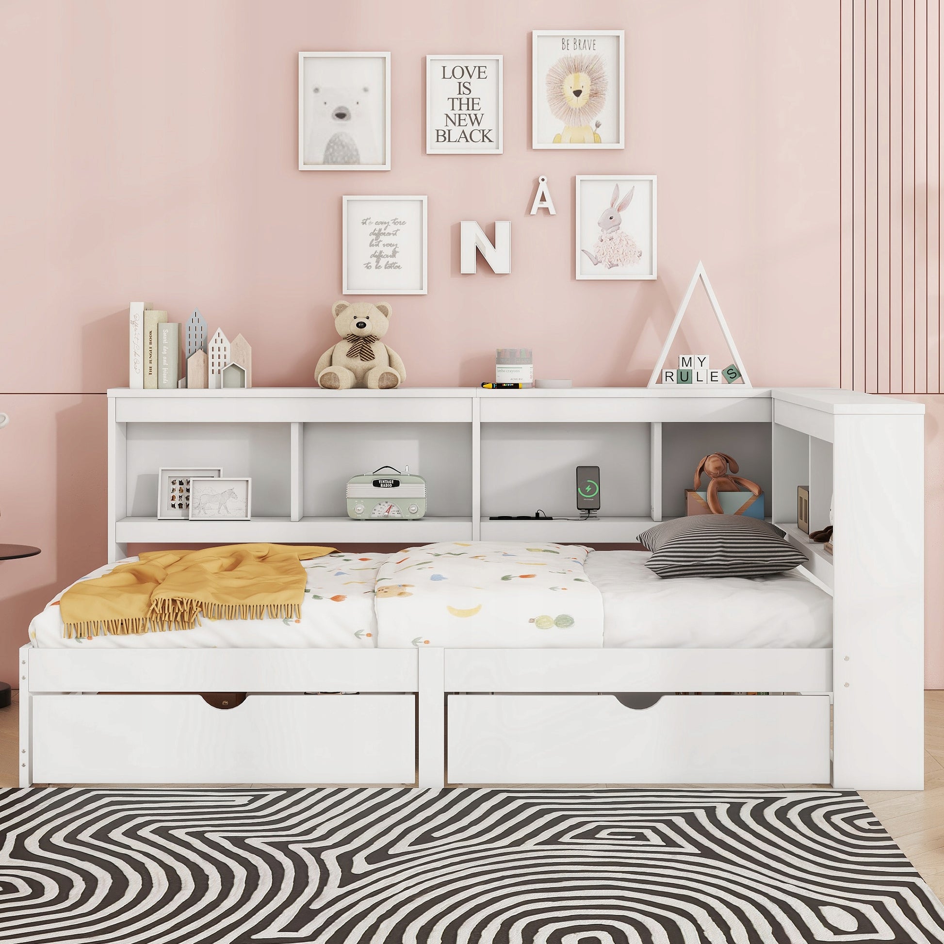 Divano letto 90x200 - Xylo - Bianco con cassetti e USB